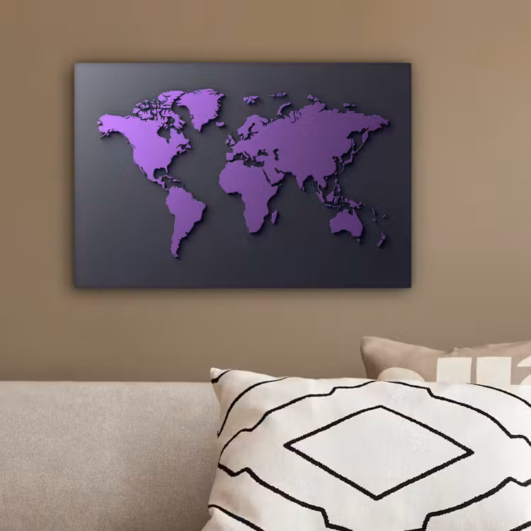 Mat - Wereldkaart - Paars canvas 2cm klein -sfeer3