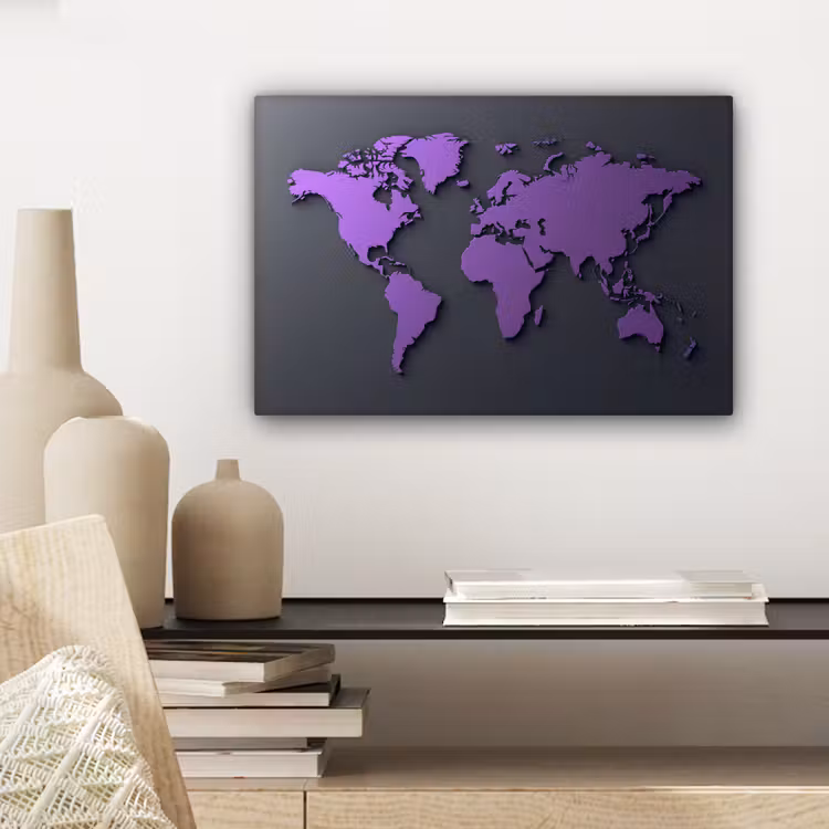 Mat - Wereldkaart - Paars canvas 2cm klein -sfeer6