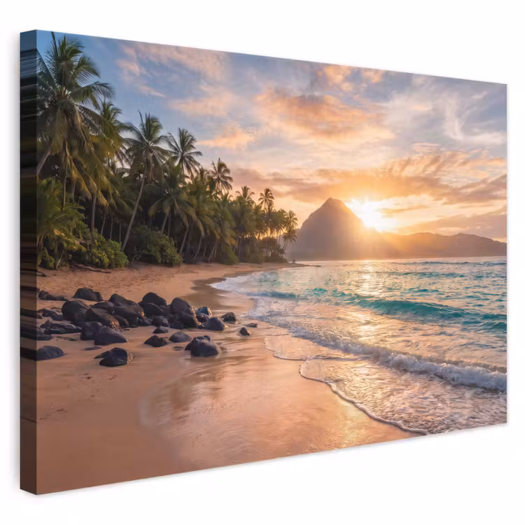 Zee - Berg - Landschap - Tropisch - Goud canvas 2cm klein -3d