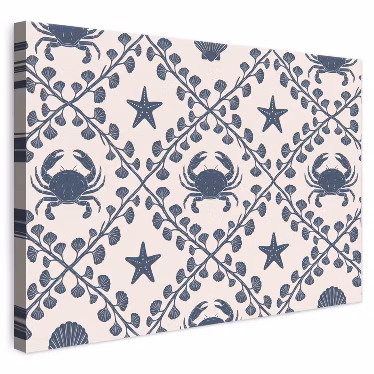 Zee - Krab - Zeester - Patroon - Blauw canvas 2cm klein -3d