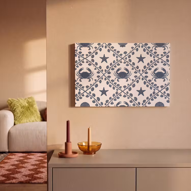 Zee - Krab - Zeester - Patroon - Blauw canvas 2cm klein -sfeer1