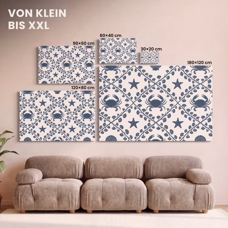 Zee - Krab - Zeester - Patroon - Blauw canvas 2cm klein -Xsfeer8_DE
