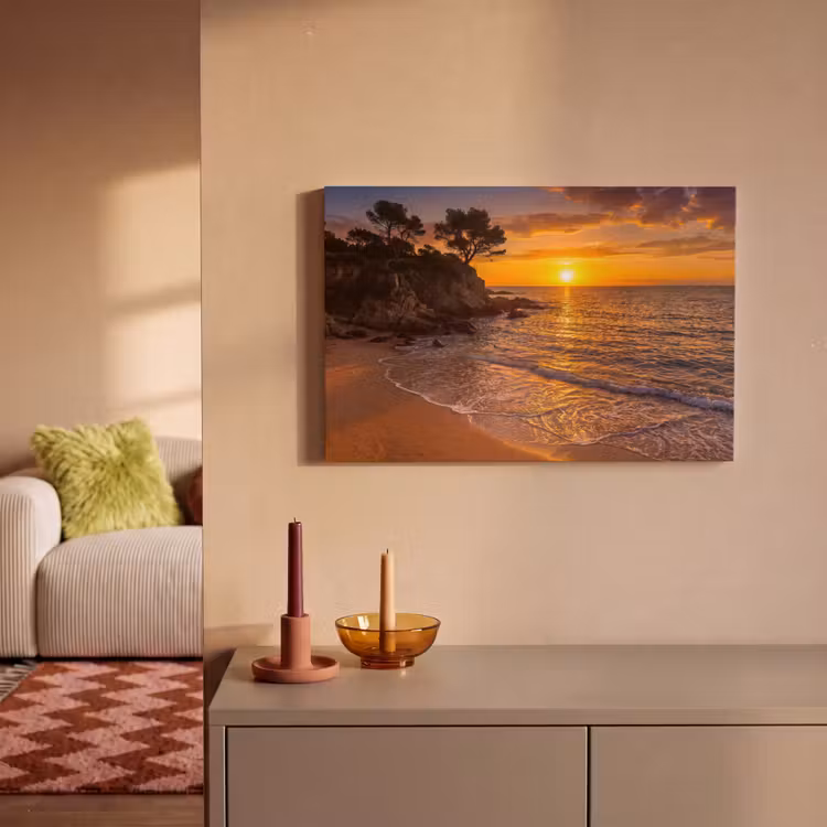 Zee - Kust - Zonsondergang - Natuur - Oranje canvas 2cm klein -sfeer1