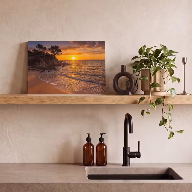Zee - Kust - Zonsondergang - Natuur - Oranje canvas 2cm klein -sfeer3