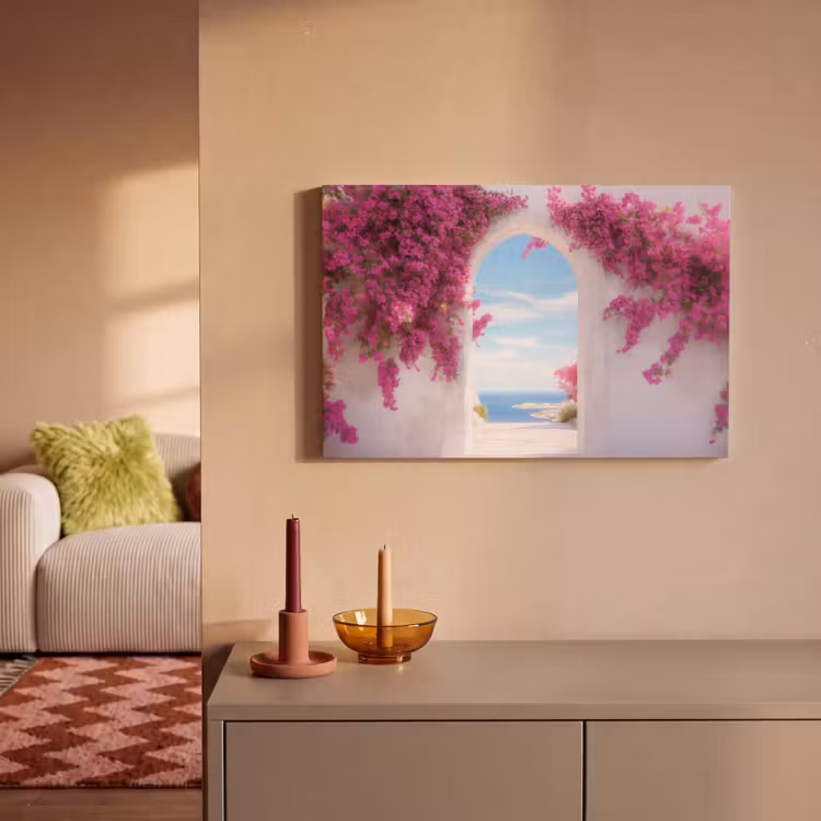 Zee - Roze - Bloemen - Poort canvas 2cm klein -sfeer1