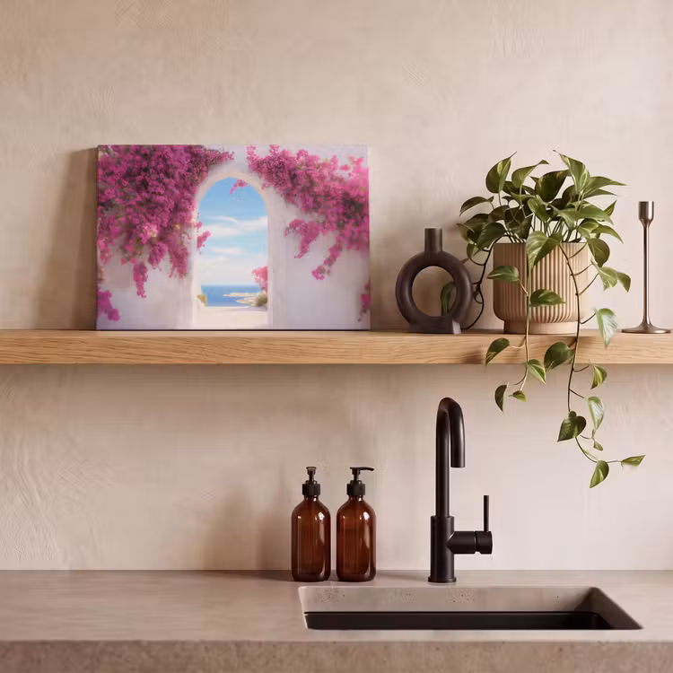 Zee - Roze - Bloemen - Poort canvas 2cm klein -sfeer3
