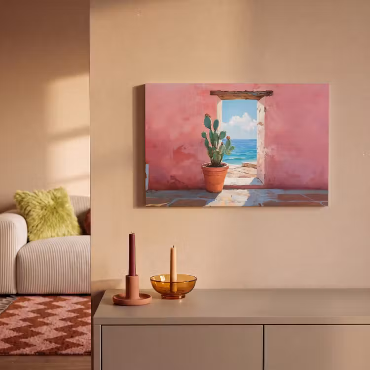 Zee - Roze - Cactus canvas 2cm klein -sfeer1