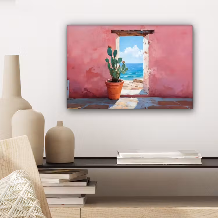 Zee - Roze - Cactus canvas 2cm klein -closeup_print_DE