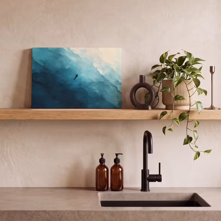 Zee - Silhouet - Abstract - Blauw canvas 2cm klein -closeup_print_DE