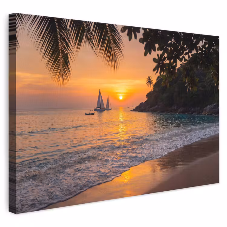Zee - Zonsondergang - Boot - Natuur - Oranje canvas 2cm klein -3d