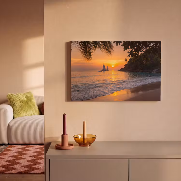 Zee - Zonsondergang - Boot - Natuur - Oranje canvas 2cm klein -sfeer1