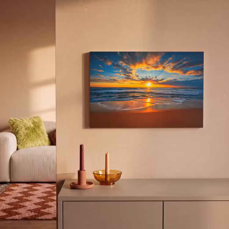 Zee - Zonsondergang - Strand - Wolken - Oranje canvas 2cm klein -sfeer1