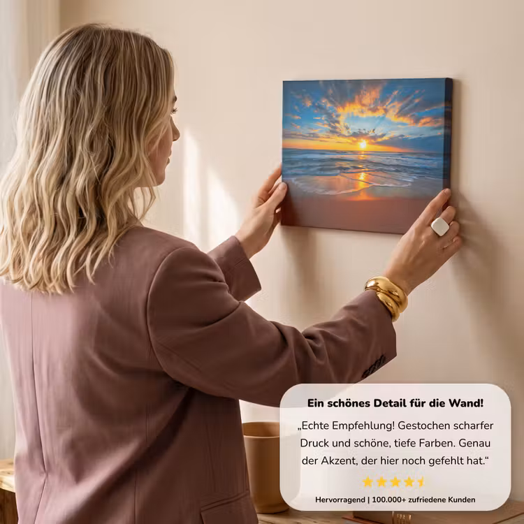 Zee - Zonsondergang - Strand - Wolken - Oranje canvas 2cm klein -Xsfeer7_DE