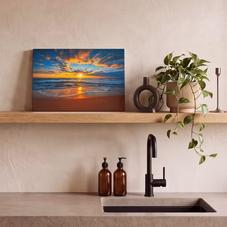 Zee - Zonsondergang - Strand - Wolken - Oranje canvas 2cm klein -sfeer3