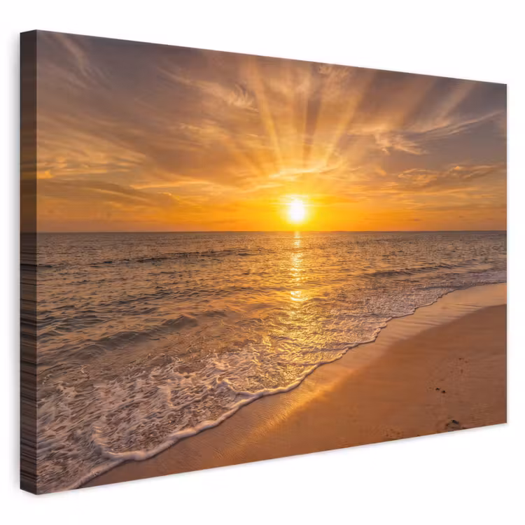 Zee - Zonsondergang - Golven - Kust - Oranje canvas 2cm klein -3d