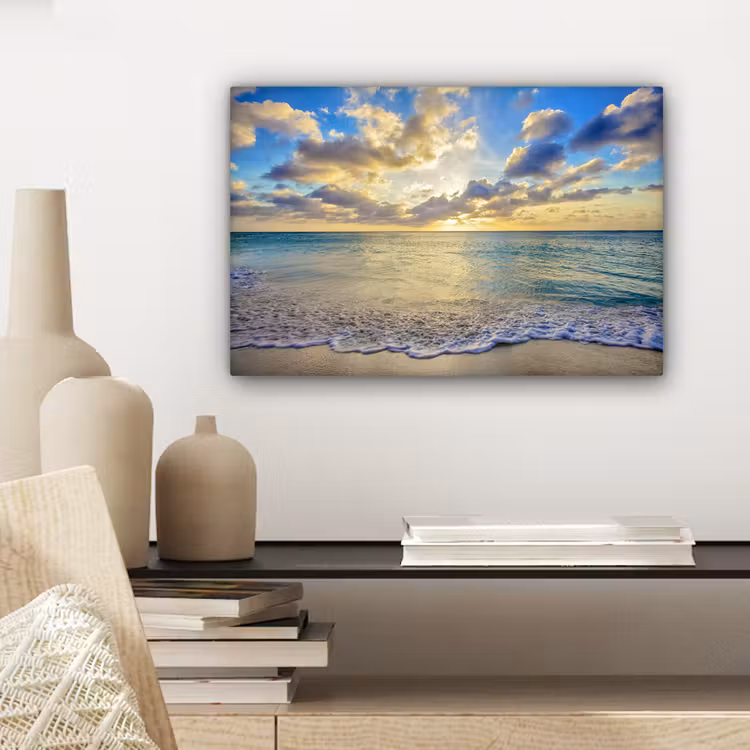 Zee - Strand - Wolken - Zon canvas 2cm klein -closeup_print_DE