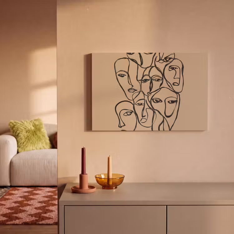 Gezichtenzee - Lijntekening - Abstract canvas 2cm klein -sfeer1