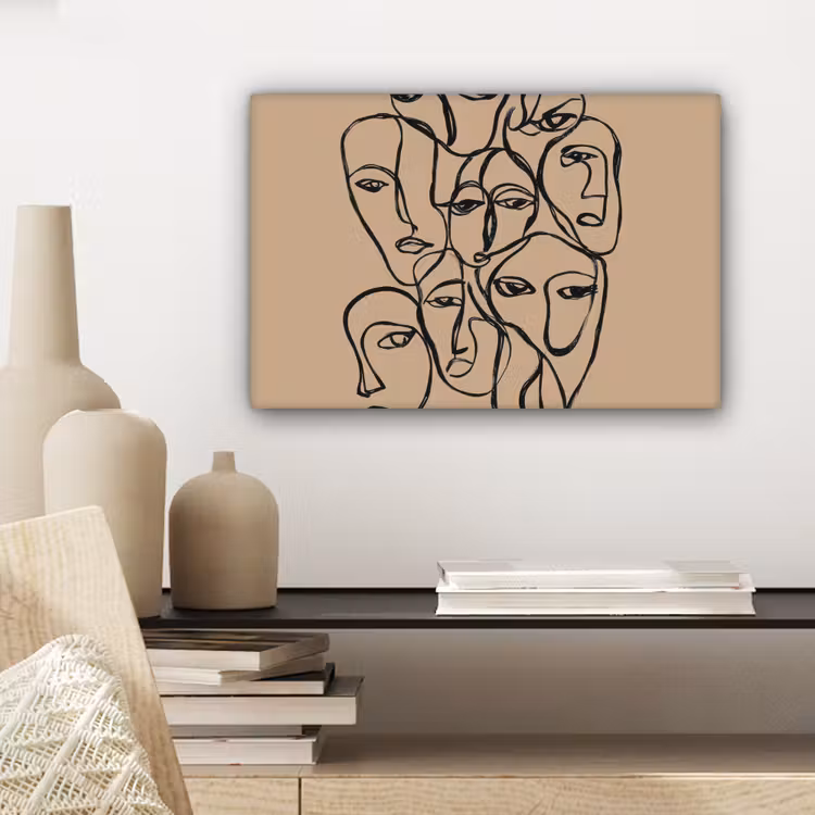 Gezichtenzee - Lijntekening - Abstract canvas 2cm klein -sfeer6