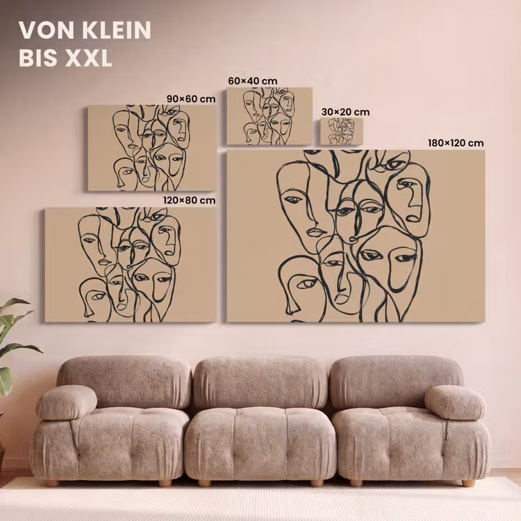 Gezichtenzee - Lijntekening - Abstract canvas 2cm klein -Xsfeer8_DE