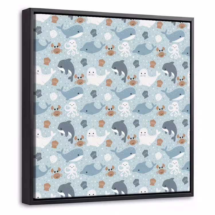 Oceaan - Walvis - Zeehond - Krab Canvas met baklijst klein 1124 -threedimensional_3d_global