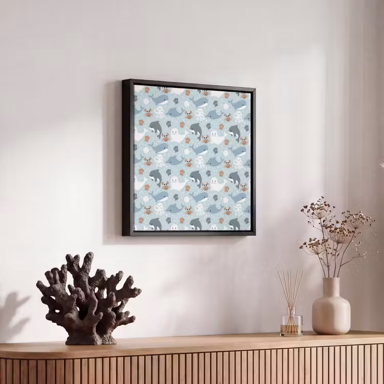 Oceaan - Walvis - Zeehond - Krab Canvas met baklijst klein 1124 -atmosphere_sfeer4_global