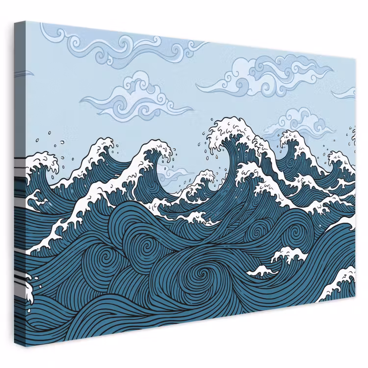 Zee - Golven - Japans - Natuur - Blauw canvas 2cm klein -3d