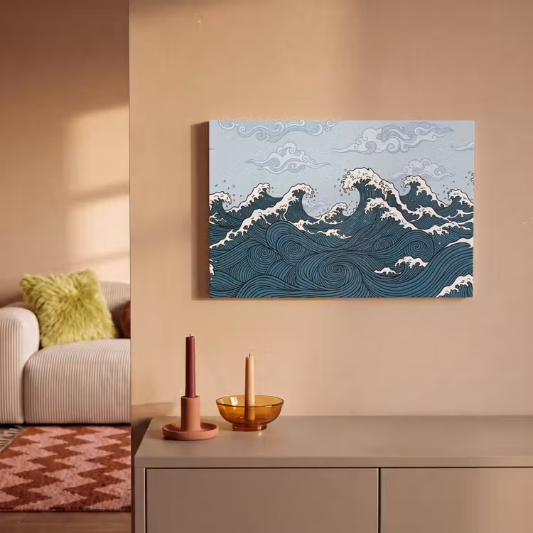 Zee - Golven - Japans - Natuur - Blauw canvas 2cm klein -sfeer1