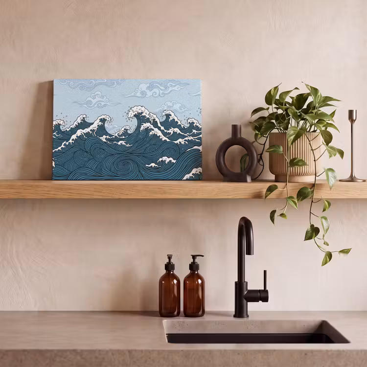 Zee - Golven - Japans - Natuur - Blauw canvas 2cm klein -sfeer3