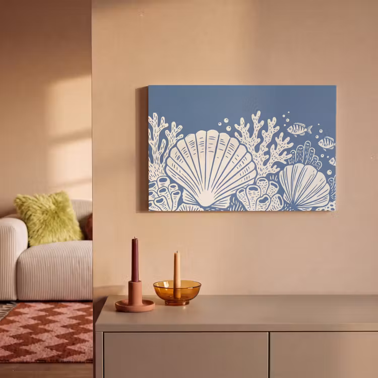 Zeeleven - Koraal - Schelp - Vis - Illustratie - Onderwater canvas 2cm klein -sfeer1