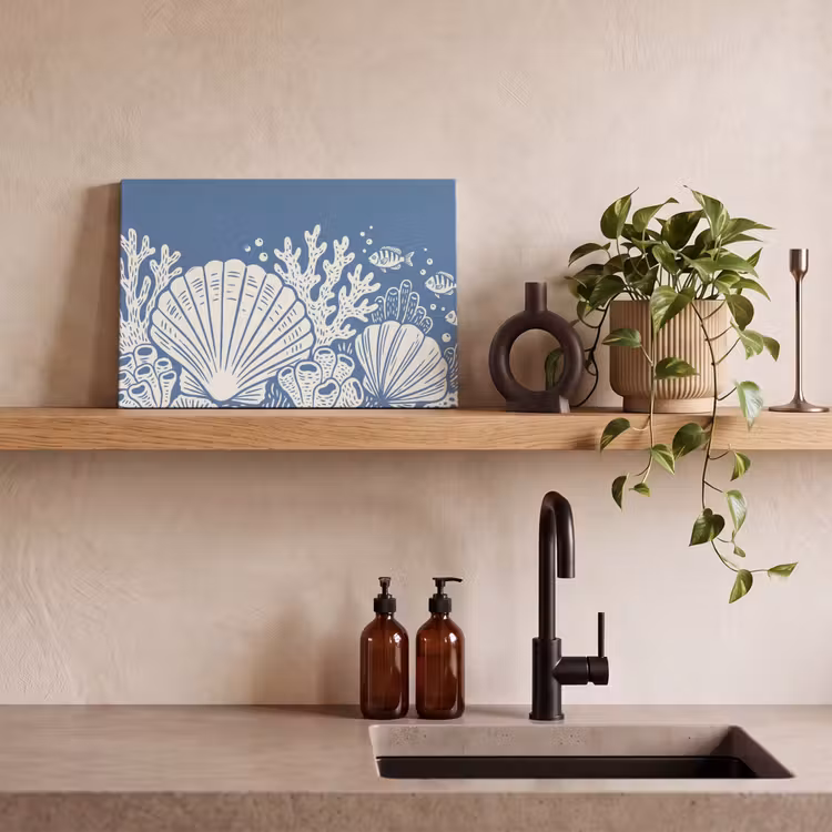 Zeeleven - Koraal - Schelp - Vis - Illustratie - Onderwater canvas 2cm klein -sfeer3