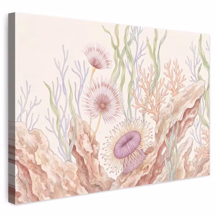 Zeeleven - Koraal - Onderwater - Illustratie - Kleurrijk canvas 2cm klein -3d