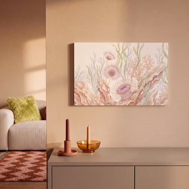 Zeeleven - Koraal - Onderwater - Illustratie - Kleurrijk canvas 2cm klein -sfeer1