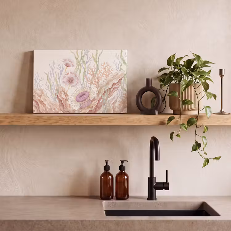 Zeeleven - Koraal - Onderwater - Illustratie - Kleurrijk canvas 2cm klein -sfeer3