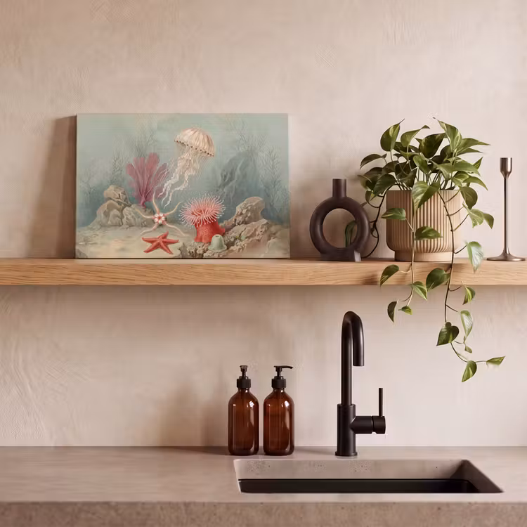 Zeeleven - Kwal - Onderwater - Illustratie - Beige canvas 2cm klein -sfeer3