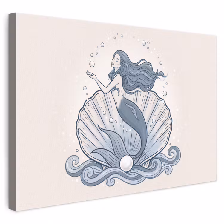 Zeemeermin - Schelp - Zee - Fantasie - Blauw canvas 2cm klein -3d