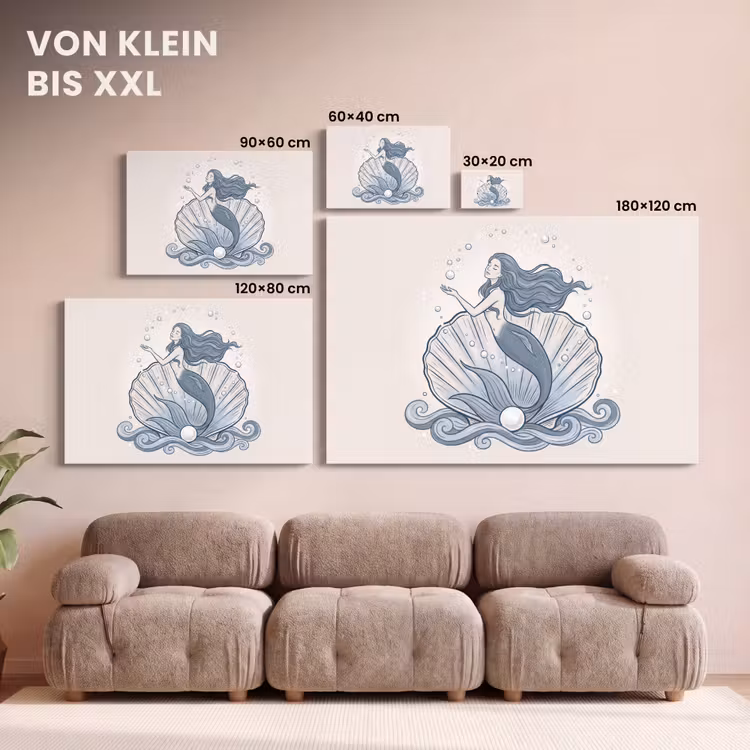 Zeemeermin - Schelp - Zee - Fantasie - Blauw canvas 2cm klein -Xsfeer8_DE