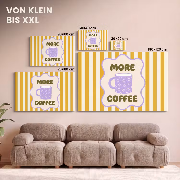 More coffee - Geel - Paars - Strepen - Mok canvas 2cm klein -Xsfeer8_DE
