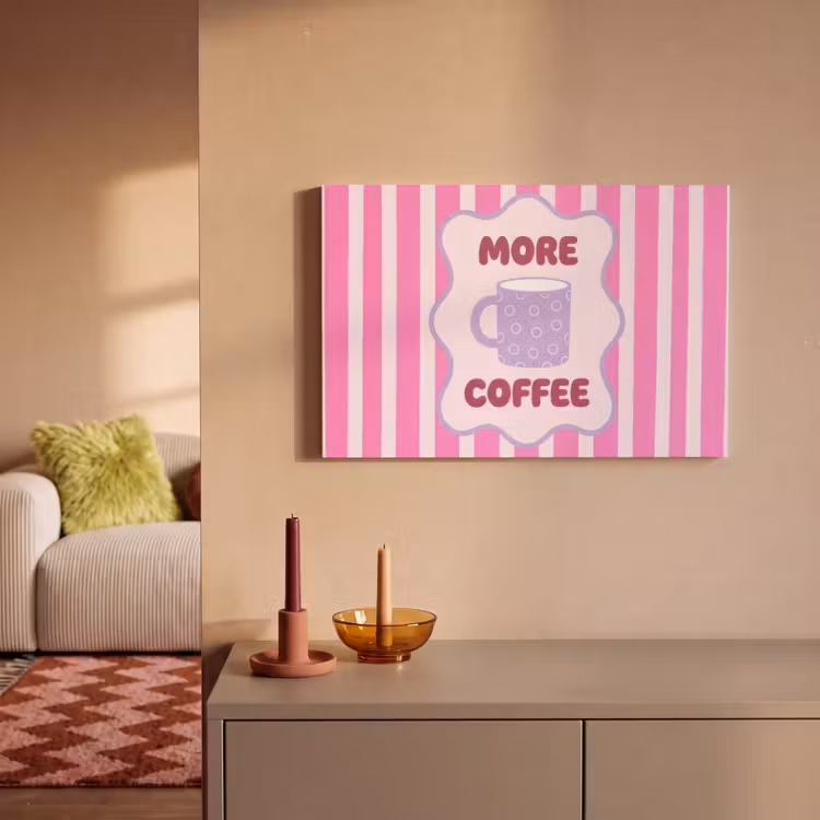 More coffee - Roze - Paars - Strepen - Mok canvas 2cm klein -sfeer1