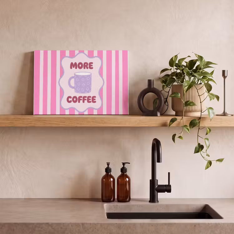 More coffee - Roze - Paars - Strepen - Mok canvas 2cm klein -sfeer3
