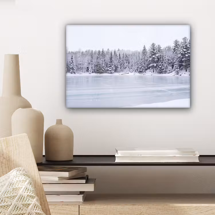 Meer - Dennen - IJs - Winter - Rustgevend canvas 2cm klein -closeup_print_DE