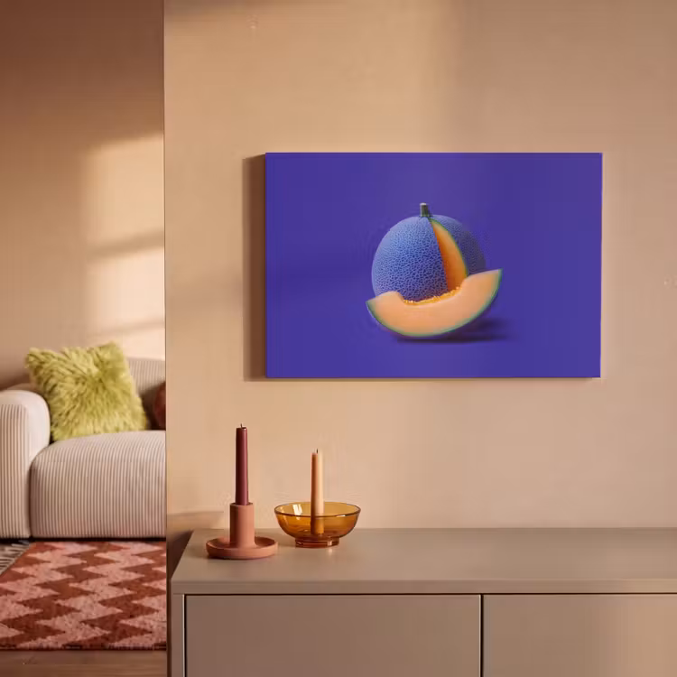 Meloen - Blauw - Oranje - Kunstzinnig canvas 2cm klein -sfeer1