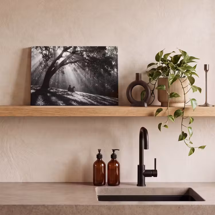Mens - Hond - Natuur - Zwart-wit - Silhouet canvas 2cm klein -sfeer3