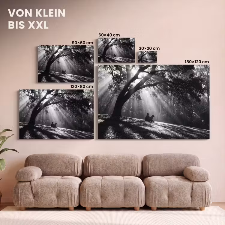 Mens - Hond - Natuur - Zwart-wit - Silhouet canvas 2cm klein -Xsfeer8_DE