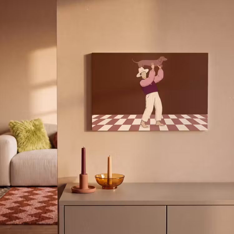 Mens - Hond - Dieren - Abstract - Roze canvas 2cm klein -sfeer1
