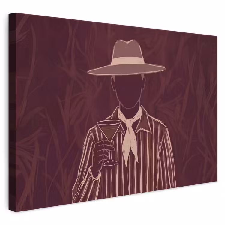 Mens - Hoed - Cocktail - Abstract - Bruin canvas 2cm klein -3d