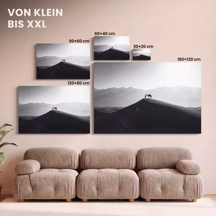 Mens - Kameel - Zandduin - Natuur - Monochroom canvas 2cm klein -Xsfeer8_DE