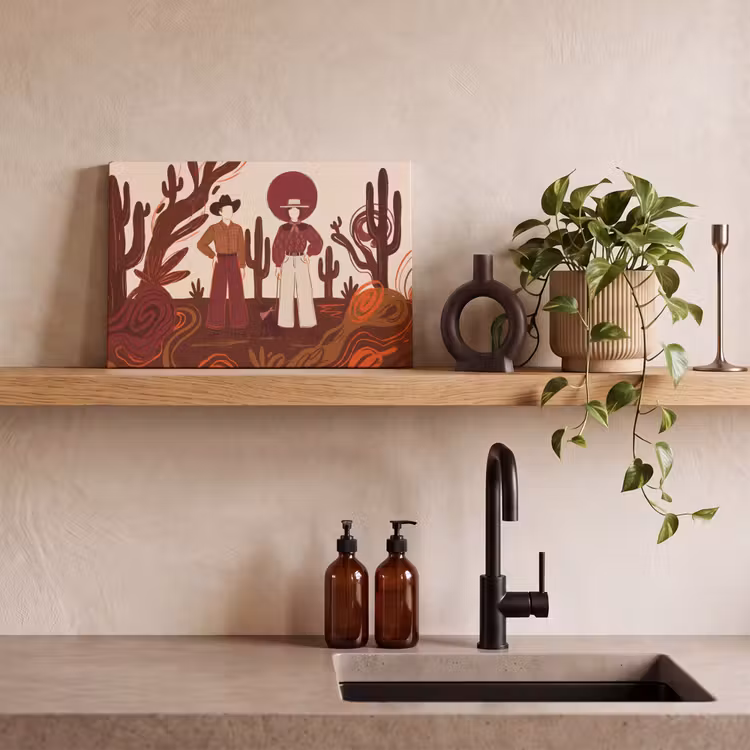 Mensen - Cowboykleding - Westerse stijl - Illustratie - Bruin canvas 2cm klein -sfeer3