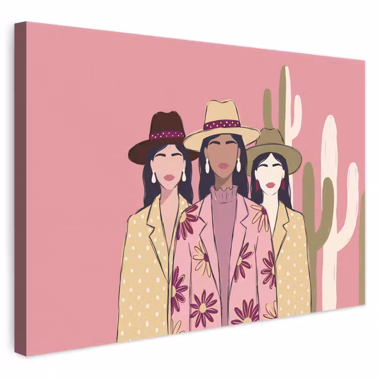 Mensen - Hoeden - Abstract - Roze - Portret canvas 2cm klein -3d
