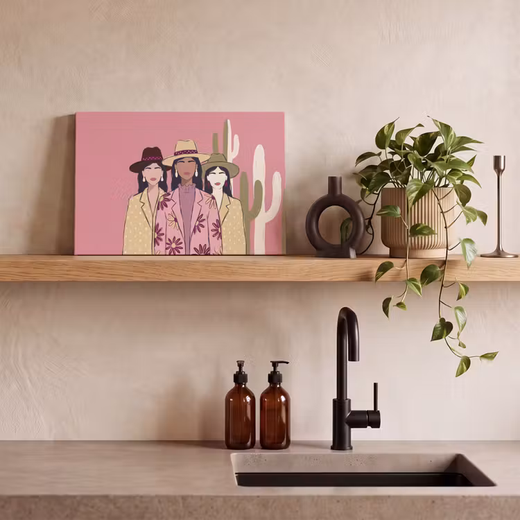 Mensen - Hoeden - Abstract - Roze - Portret canvas 2cm klein -sfeer3