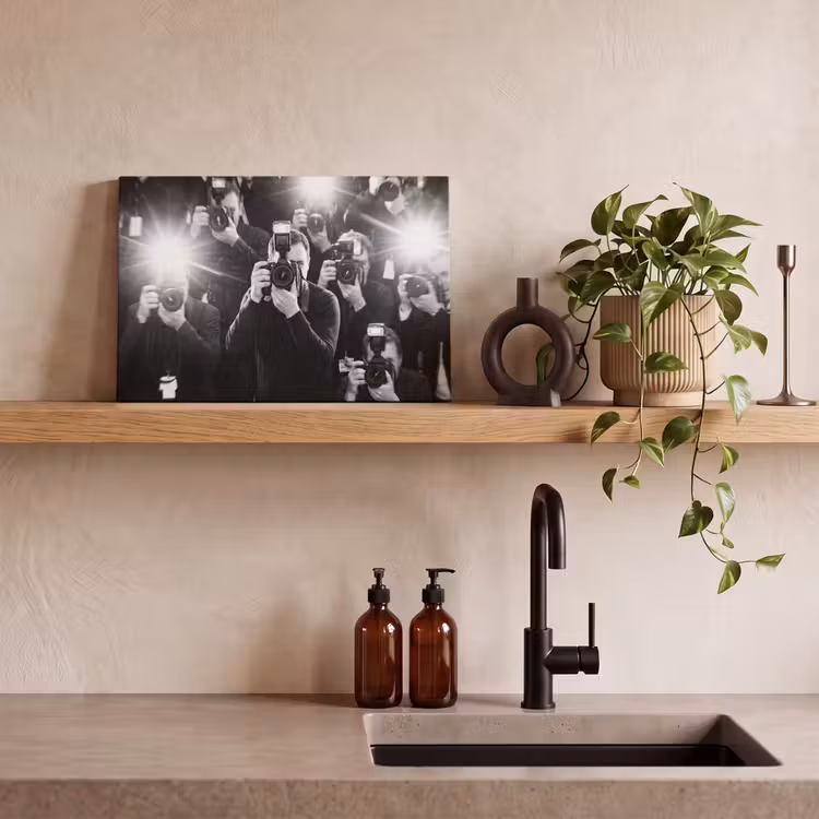 Mensen - Camera - Flitslicht - Zwart-wit - Media canvas 2cm klein -sfeer3